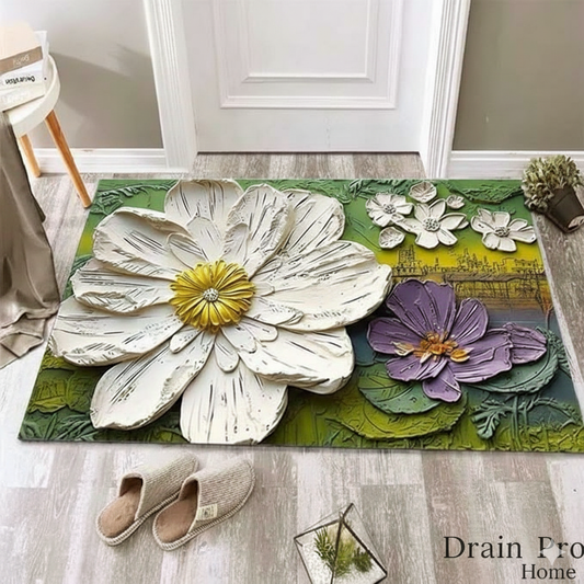 3D Flower Printed Door Mat  Home Office Entrance Door Floor Mat ( Pack Of 2 )